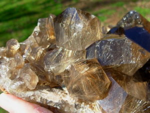 Natural Smoky Quartz Points with Golden Rutile Inclusions from Brazil