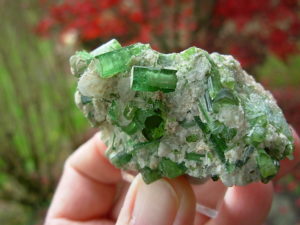 Cluster of Green Tourmaline Crystals on Quartz Matrix