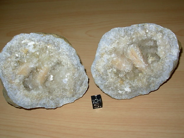Peach Calcite on Quartz Crystal Geode ( Matched Pair) from Keokuk, Iowa