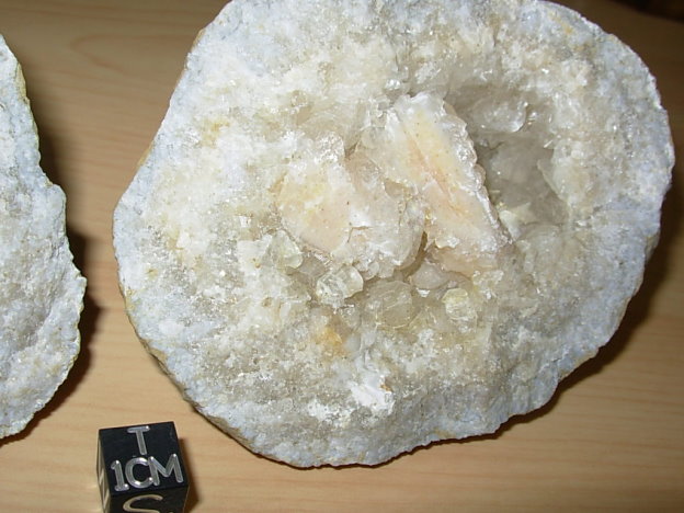 Peach Calcite on Quartz Crystal Geode ( Matched Pair) from Keokuk, Iowa