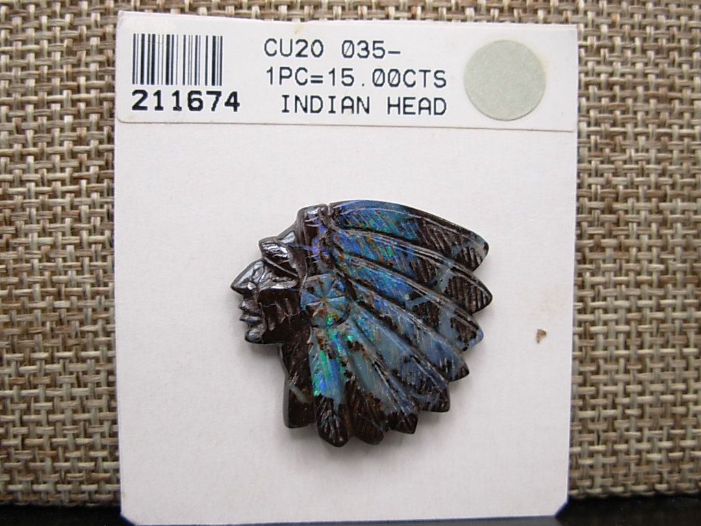 Boulder Opal 15 cts Tribal Chief Indian Head (1970's) Queensland, Australia - Image 3
