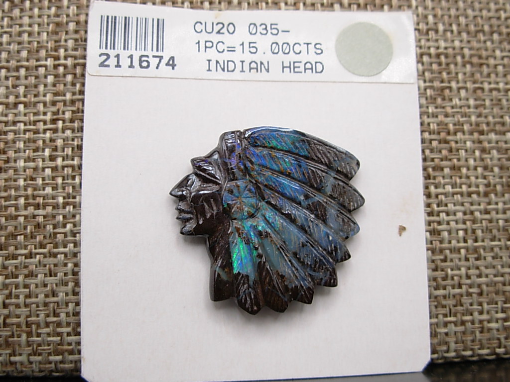 Boulder Opal 15 cts Tribal Chief Indian Head (1970's) Queensland, Australia