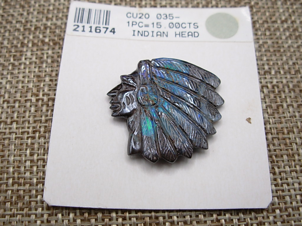 Boulder Opal 15 cts Tribal Chief Indian Head (1970's) Queensland, Australia - Image 4