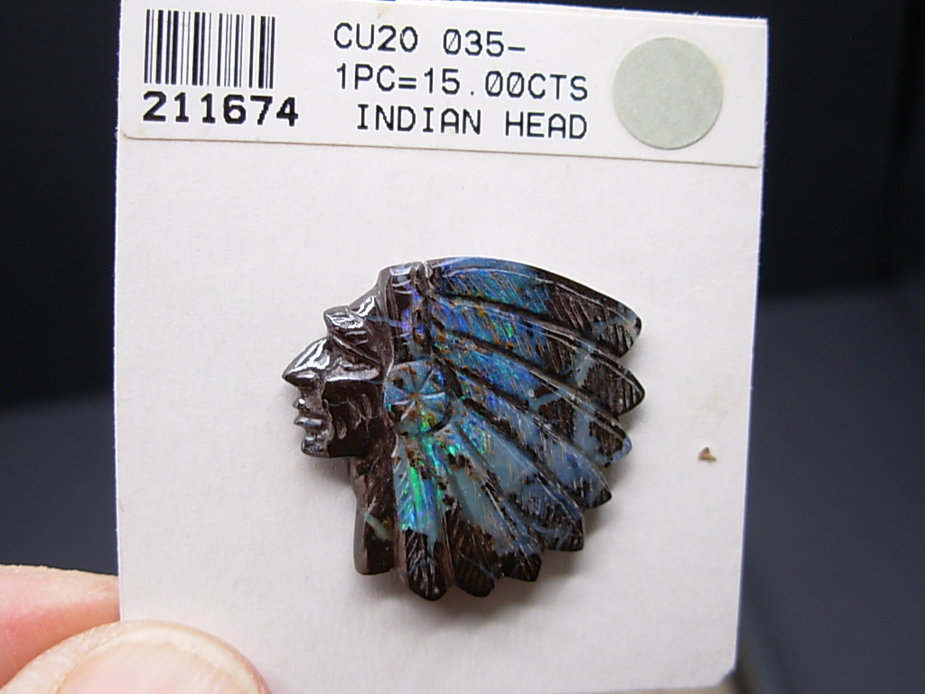 Boulder Opal 15 cts Tribal Chief Indian Head (1970's) Queensland, Australia - Image 2