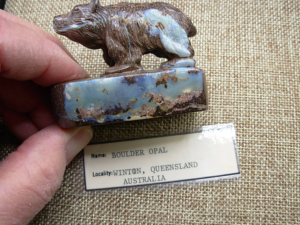Boulder Opal Carved Gem Bear from Winton, Queensland, Australia