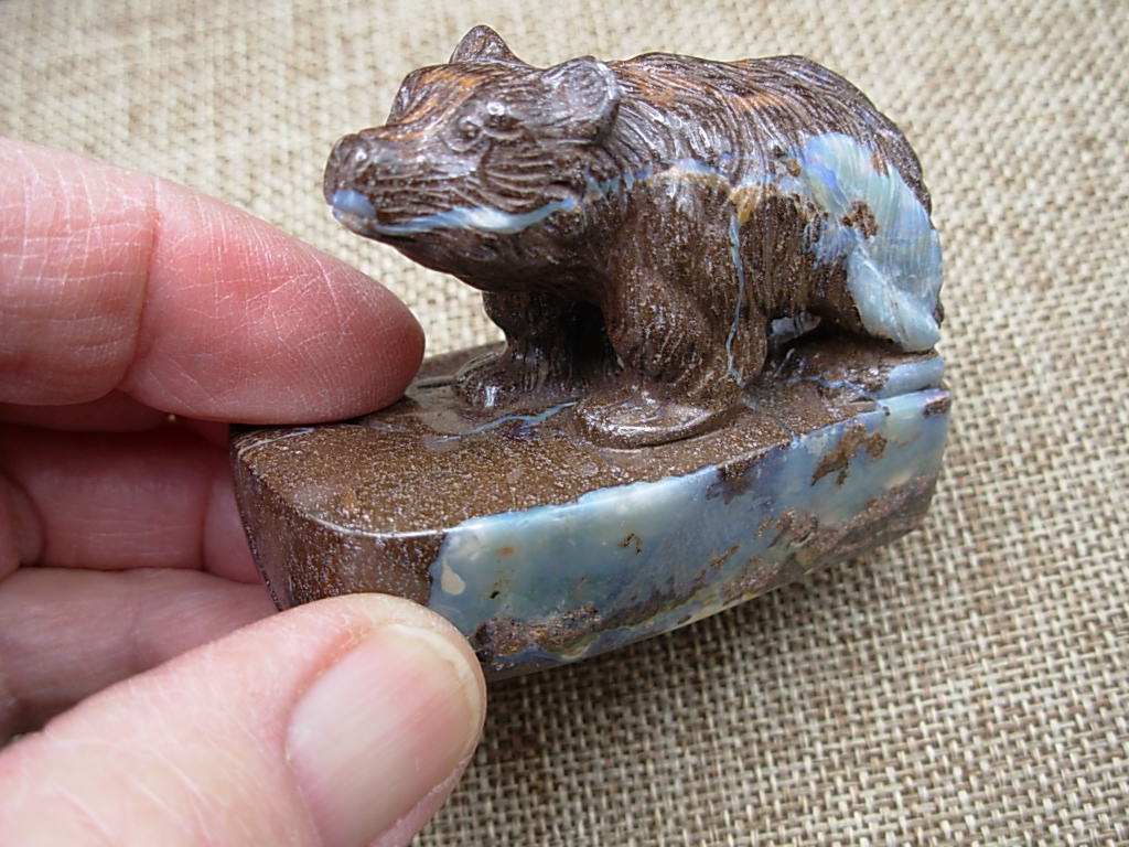 Boulder Opal Carved Gem Bear from Winton, Queensland, Australia - Image 4
