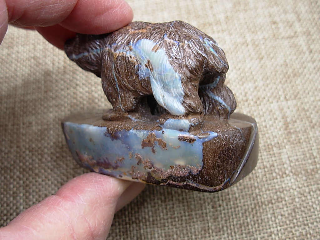 Boulder Opal Carved Gem Bear from Winton, Queensland, Australia - Image 2