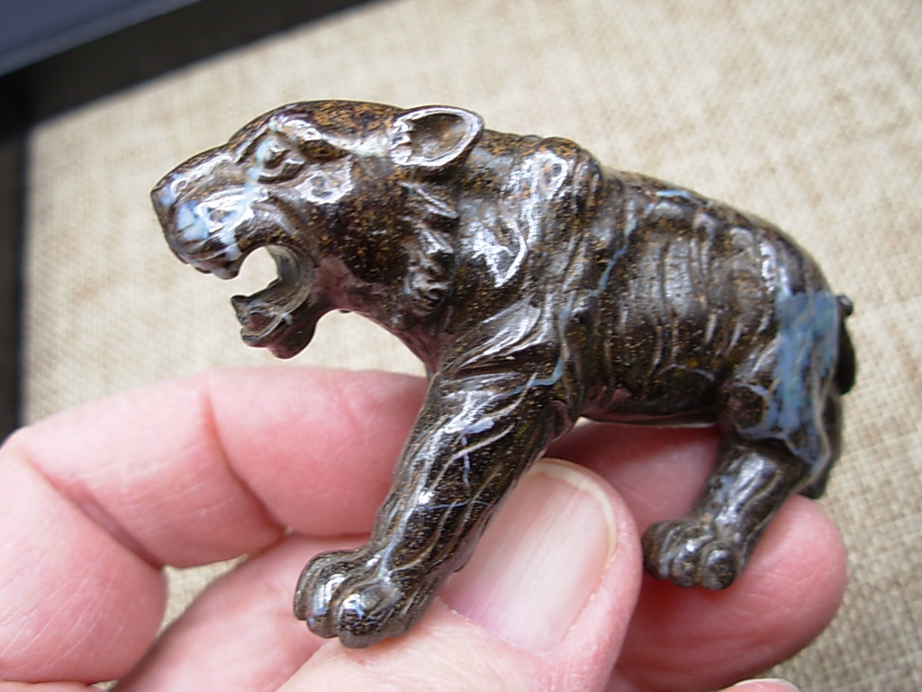 Boulder Opal Carved Gem Lion from Winton, Queensland, Australia