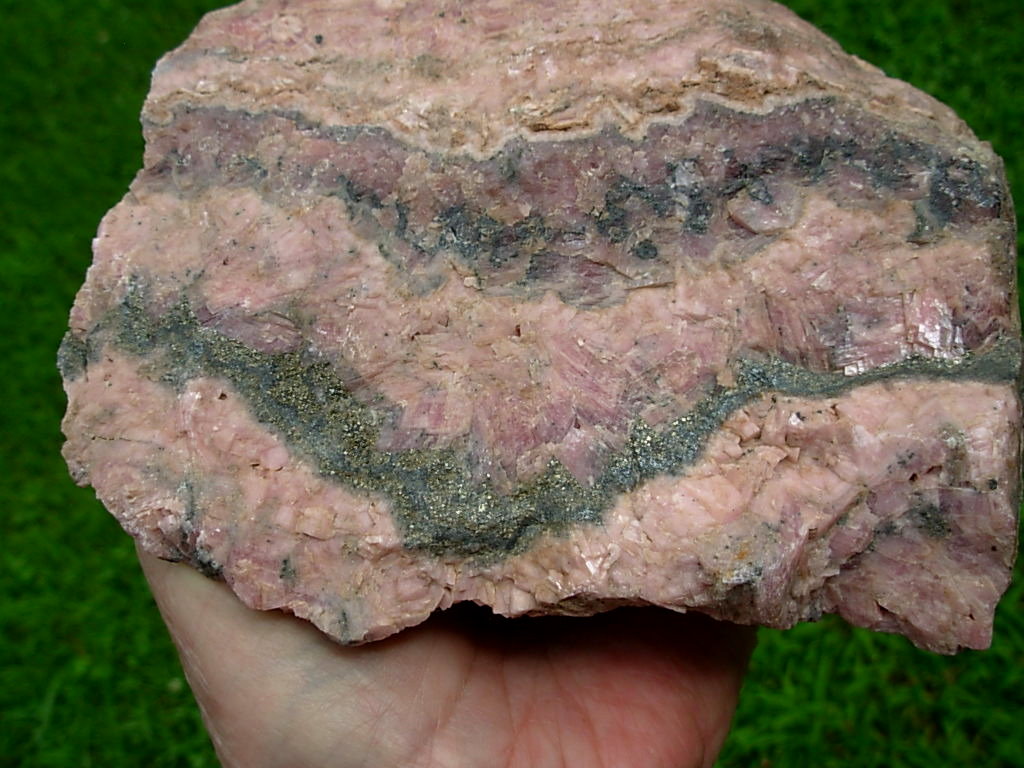 Rhodochrosite with Pyrite Vein Travona Mine 1