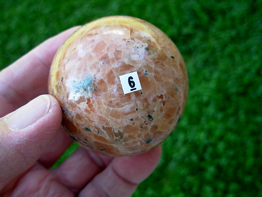 Orange Calcite with Green Epidote & Black Tourmaline (Schorl) Sphere 6 - Image 4