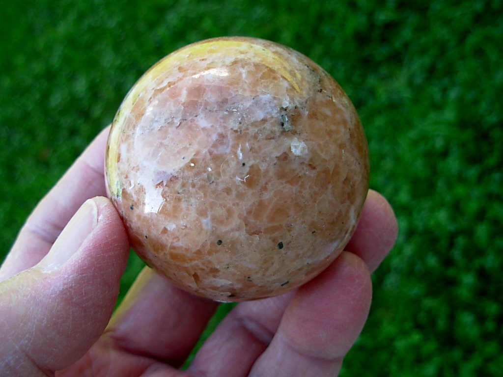Orange Calcite with Green Epidote & Black Tourmaline (Schorl) Sphere 6 - Image 2