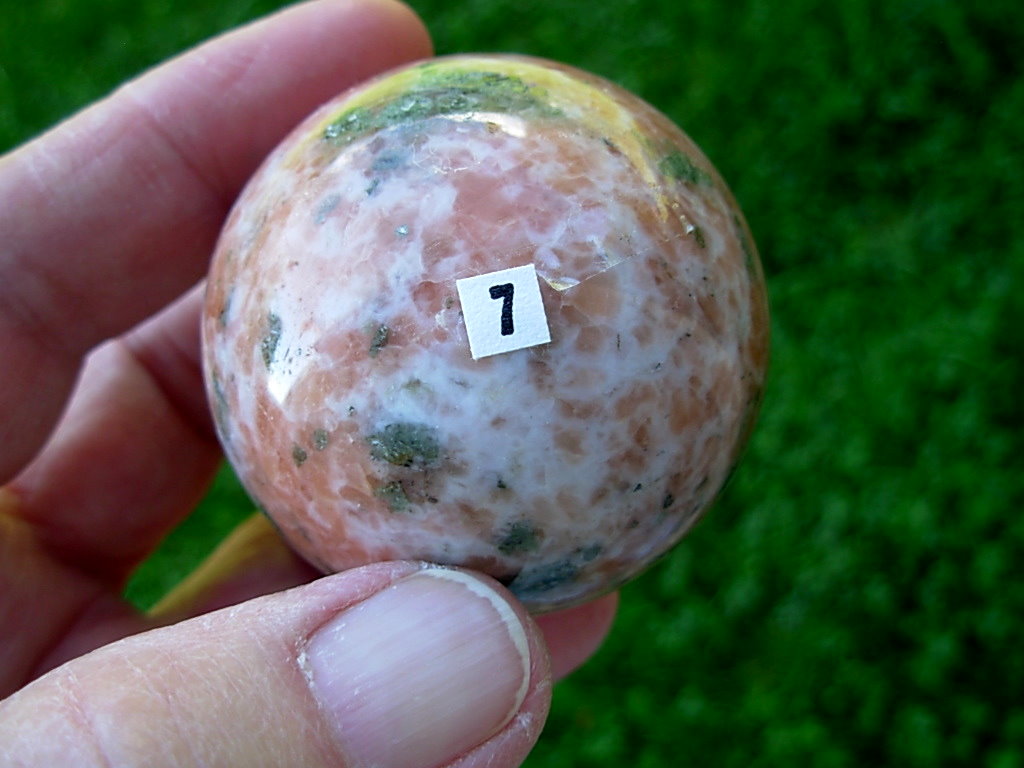 Orange Calcite with Green Epidote & Black Tourmaline (Schorl) Sphere 7