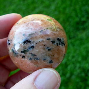 Orange Calcite with Green Epidote & Black Tourmaline (Schorl) Sphere 9